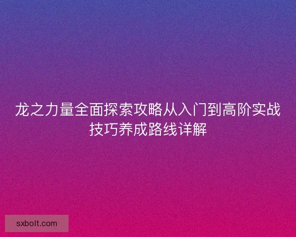 龙之力量全面探索攻略从入门到高阶实战技巧养成路线详解